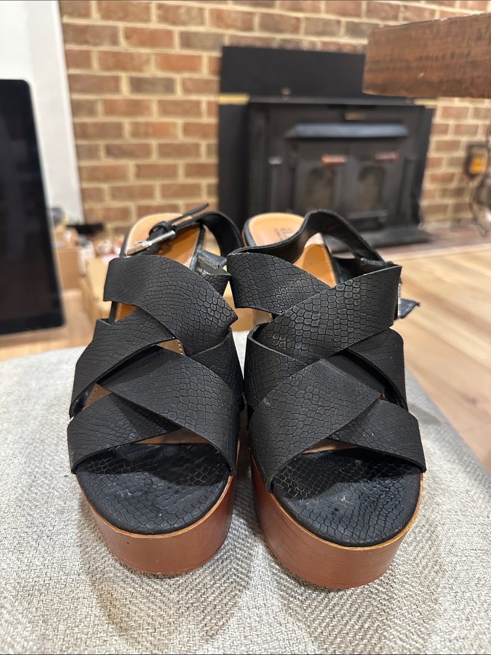 a.n.a Black Crisscross Platform Sandals